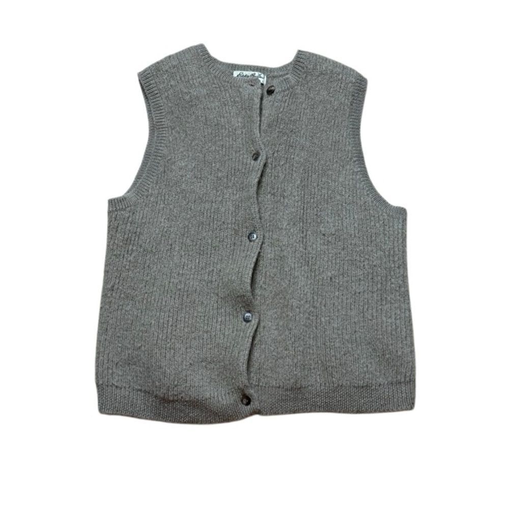 90s Vintage Eddie Bauer Wool Alpaca Ribbed Knit Round Neck Vest XL Tan